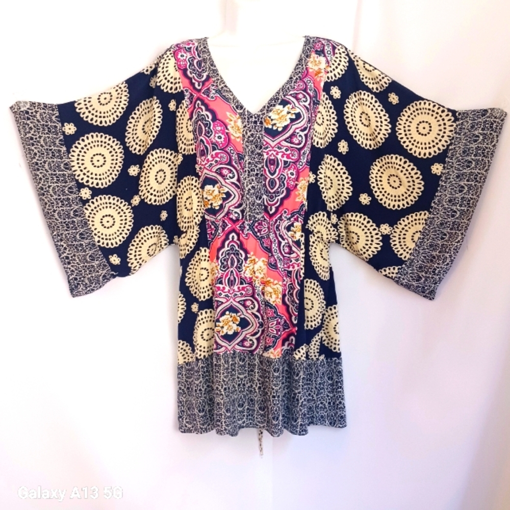 Lo❤️ Posh Women's Colorful Tunic with Kimono Sleeve Sz L